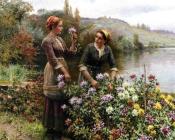 Peasant Girls in Flower Garden - 丹尼尔·李奇微爵士
